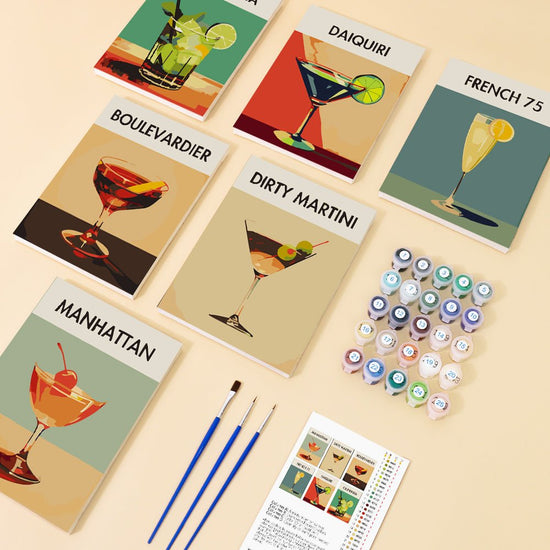 MINI MALEN NACH ZAHLEN | COCKTAIL EDEL - 6 Mini Gemälde