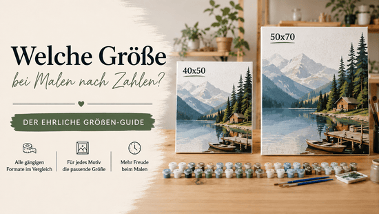 Malen nach Zahlen Größenvergleich 40x50 und 50x70 auf einem Maltisch