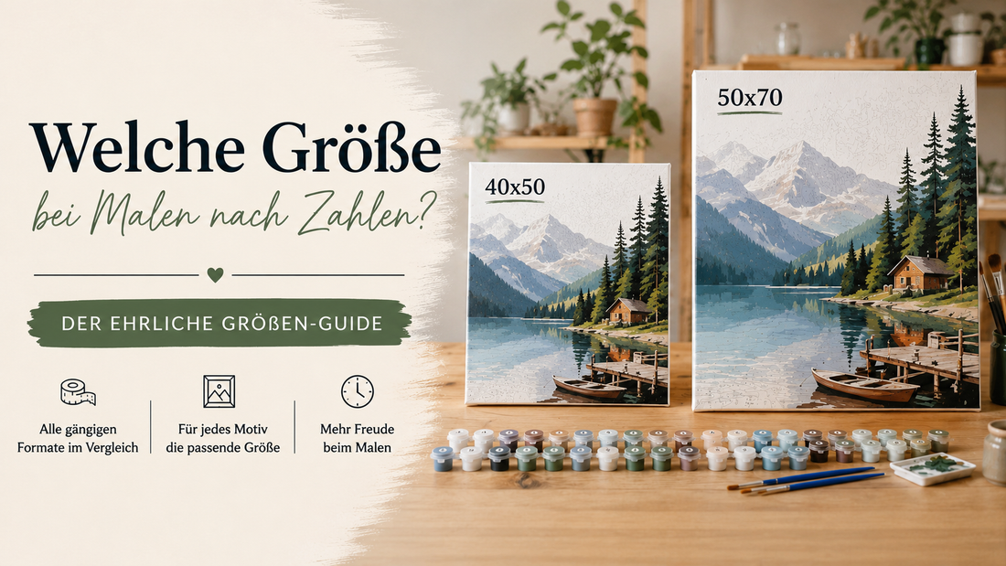 Malen nach Zahlen Größenvergleich 40x50 und 50x70 auf einem Maltisch