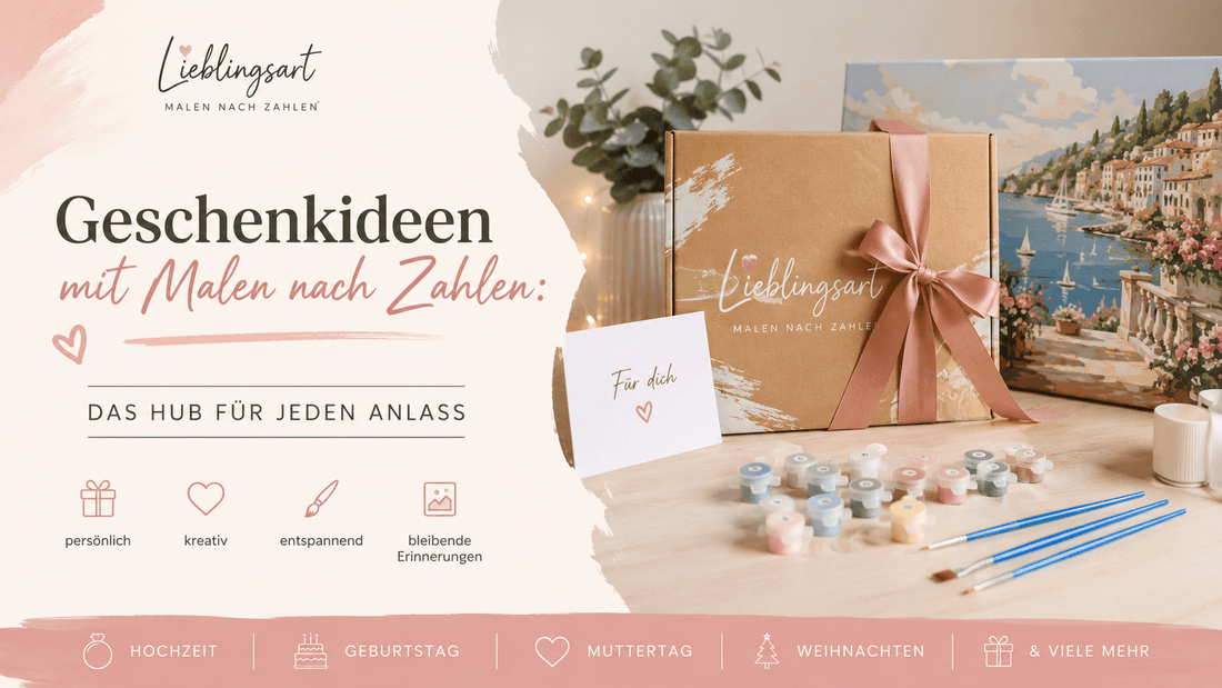 Malen nach Zahlen Geschenk von Lieblingsart mit Geschenkverpackung, Farben und Leinwand – persönliche Geschenkidee für Hochzeit, Geburtstag, Muttertag und Weihnachten