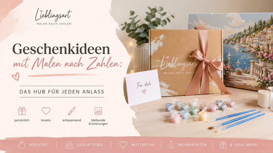 Malen nach Zahlen Geschenk von Lieblingsart mit Geschenkverpackung, Farben und Leinwand – persönliche Geschenkidee für Hochzeit, Geburtstag, Muttertag und Weihnachten