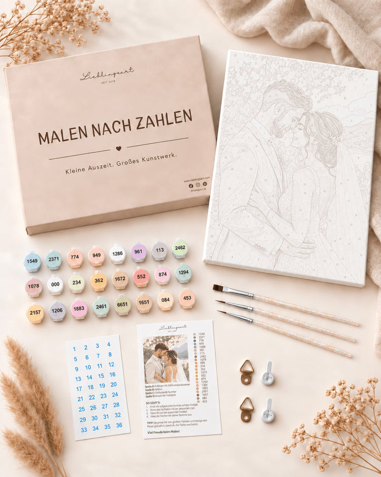 Personalisiertes Malen-nach-Zahlen-Set mit nummerierter Leinwand, Farben, drei Pinseln und Zubehör